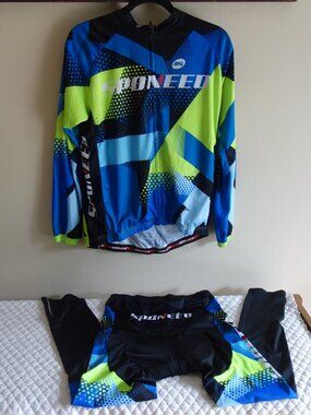 SPONEED Cycling Bike Long Sleeve Zip Jacket w/ Matching Padded Pants – Mens L